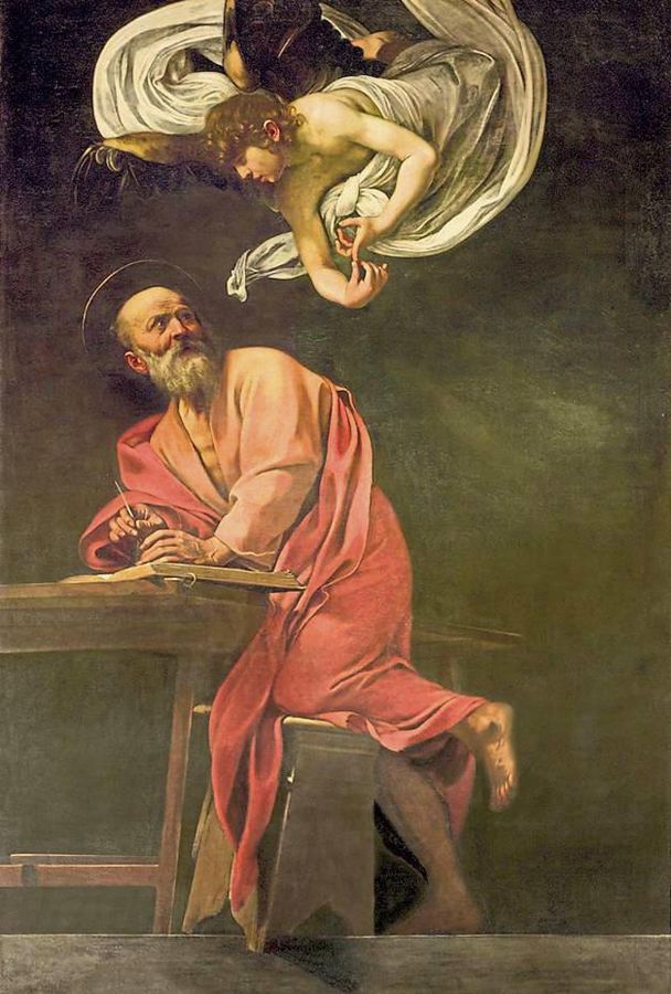 Als Meister der dramatischen Beleuchtung setzte Caravaggio in seinen Bildern Akzente. Dieses Gemälde heißt „Der heilige Matthäus und der Engel“, es ist fast drei Meter hoch und fast zwei Meter breit. Foto: dpa
