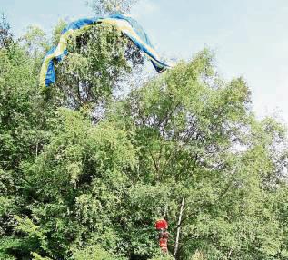 Ein Gleitschirmflieger blieb in einem Baum hängen. Foto: freiwiliige Feuerwehr Olsberg