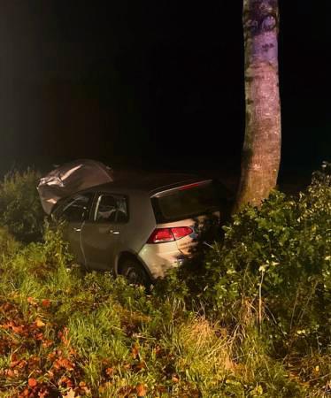 Auf der L748 bei Altenmellrich prallte ein Auto gegen einen Baum, nachdem ein entgegenkommender Transporter in den Gegenverkehr geriet. Foto: Polizei