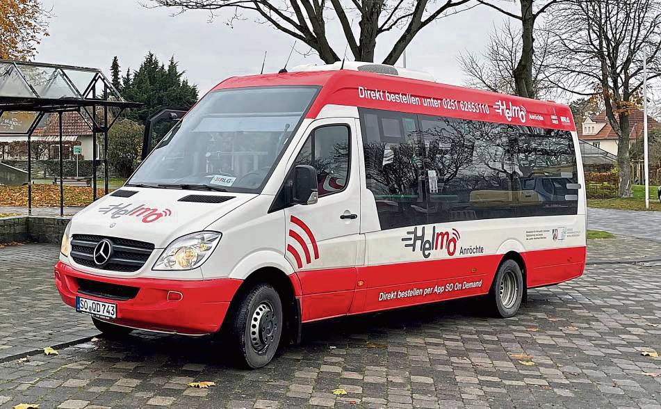 Der buchbare Fahrdienst Helmo (steht für Hellwegmobil) ist bereits in vielen Nachbargemeinden unterwegs. Die Niederflur-Busse in Sprintergröße bieten 13 Sitz- und 12 Stehplätze.