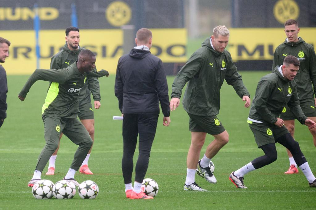 Die zuletzt angeschlagenen Pascal Groß (rechts) und Niklas Süle (2. v. rechts) nehmen am Abschlusstraining teil. - Foto: Bernd Thissen/dpa