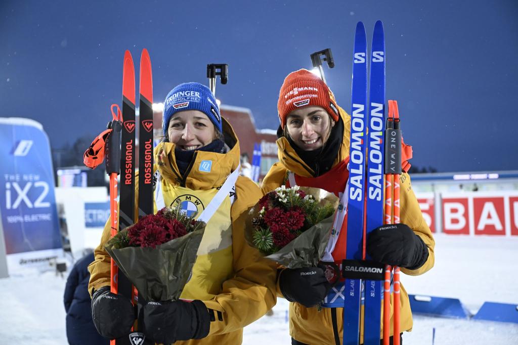 Franziska Preuß und Vanessa Voigt beenden das erste Einzelrennen in den Top Ten. - Foto: Pontus Lundahl/TT News Agency/AP/dpa