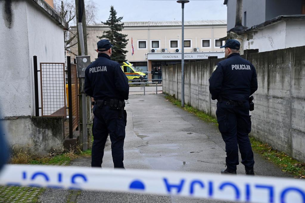 Nach einem Angriff in einer Schule in Zagreb ist die Polizei im Einsatz. Der Täter hat mit einem Messer ein Kind getötet und vier weitere Menschen verletzt. - Foto: Ronald Gorsic/Cropix/AP/dpa