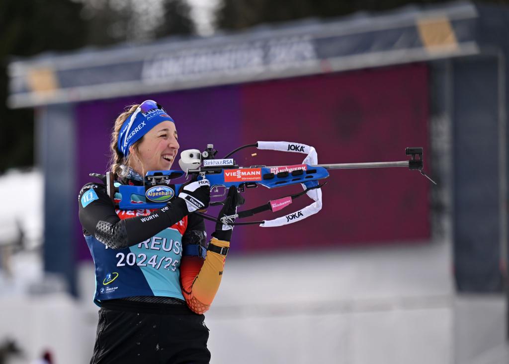 Franziska Preuß ist bereit für den Sprint in Lenzerheide. - Foto: Martin Schutt/dpa