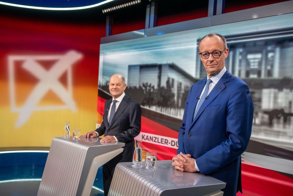 Es war das letzte TV-Duell der beiden aussichtsreichsten Kanzlerkandidaten. - Foto: Michael Kappeler/dpa-Pool/dpa